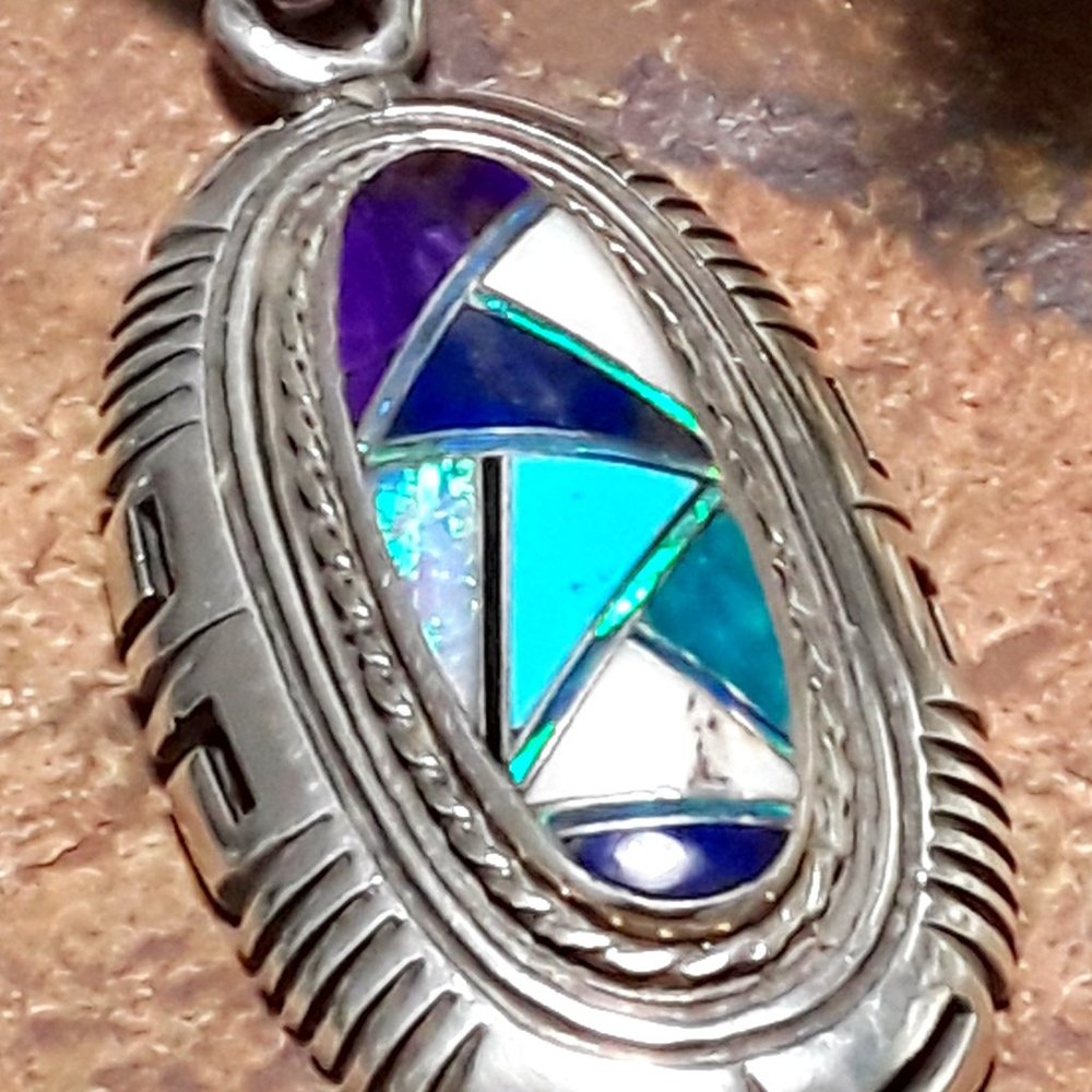 Native American Multi Stone Sterling Channel Inlay Pendant